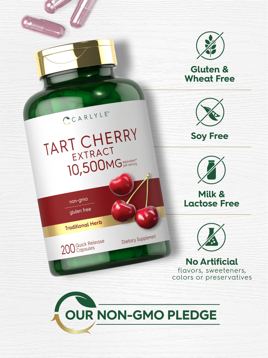 Carlyle Tart Cherry Capsules | 200 Pills | Max Potency | Non-GMO, Gluten Free | Tart Cherry Juice Extract