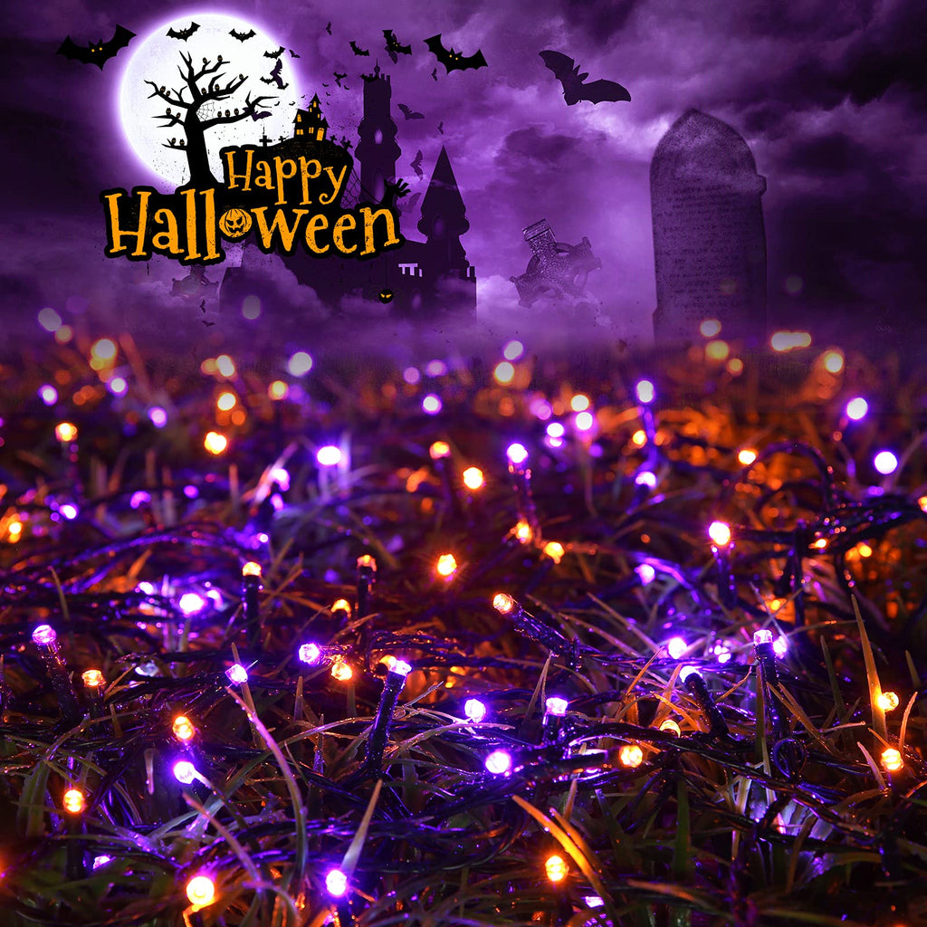 Joomer Orange Purple Halloween Solar Lights, 2Pack Total 144FT 400LED