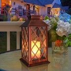 [2 Pack] TAKE ME 14" Solar Lantern Outdoor Garden Hanging Lantern Waterproof LED Flickering Flameless Candle Mission Lights for Table,Outdoor, Halloween Decor Lights