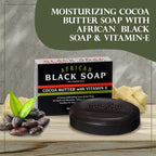 Madina African Black Soap Bar – Cocoa Butter, Vitamin E, Moisturizing, Skin-Restoring, Marks & Blemishes, Face & Body Cleanser, 100% Vegetable-Based, Halal, 6 Pack (3.5 oz Each)