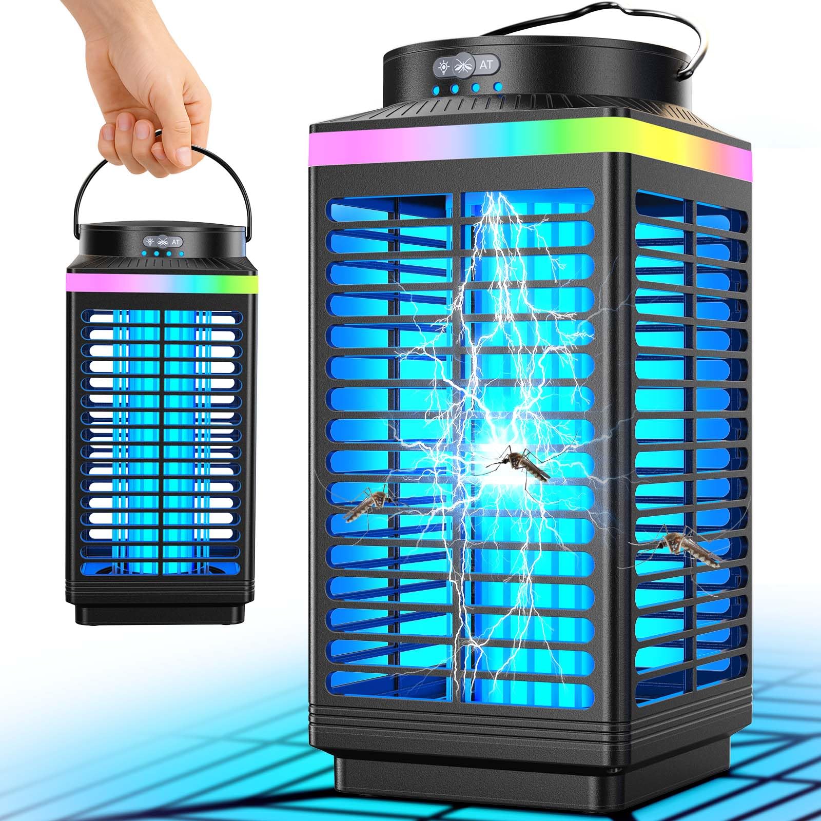 Bug Zapper Outdoor, 4-in-1 4200V Electric Mosquito Zapper, Rechargeable Bug Zapper Cordless Fly Zapper with 5000mAH Battery, Waterproof IP67, Wireless & Portable Insect Zapper for Patio Camping