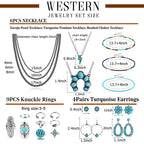 Fansilver Turquoise Jewelry for Women Bohemian Western Jewelry Set,20PCS