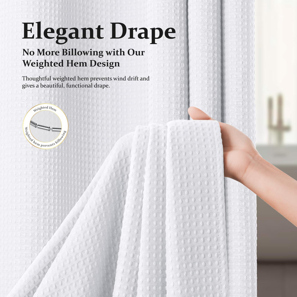 Dynamene Waffle Shower Curtain 256 GSM Heavy Duty Fabric 72"x72" White
