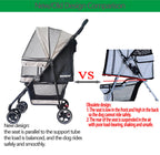 ROODO 4 Wheel Dog Cat Pet Stroller Best Lightweight Foldable Compact Portable Jogger All Terrain Travel Pet Gear Puppy Doggie Bunny Kitty Stroller for up to 30lbs Medium Small Dogs Cats(Light Khaki)