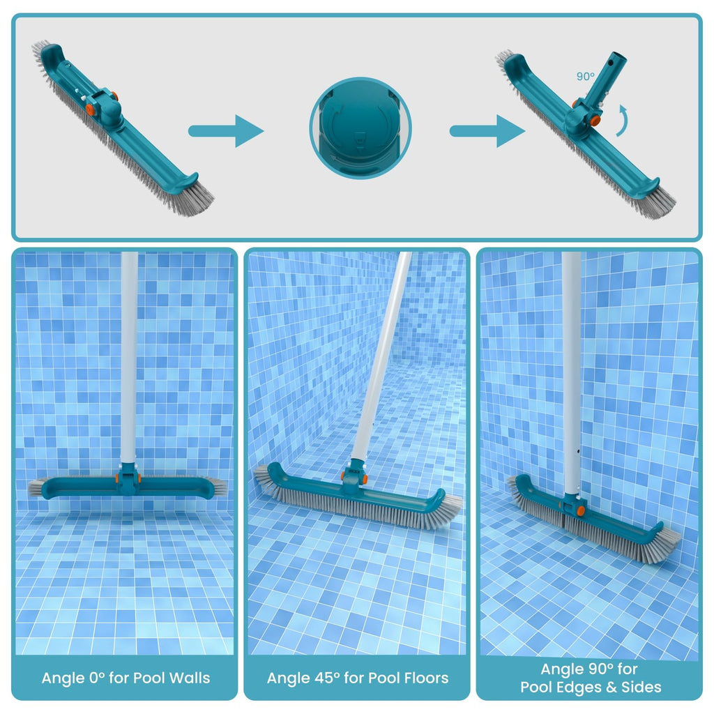 Economy Swimming Pool Cleaning Kit - Fine Mesh Deep Pool Rake & Leaf Skimmer Net, Rotatable Pool Brush Head for Cleaning Above Ground & Inground Pools (No Pole)
