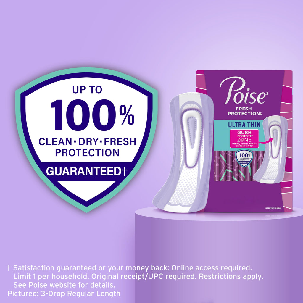 Poise Ultra Thin Incontinence & Postpartum Pads for Bladder Leaks, 4 Drop Moderate Absorbency, Regular Length, 144 Count (Packaging May Vary)