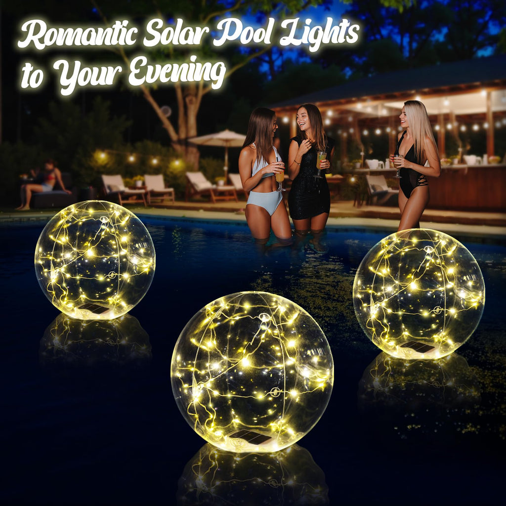 Cootway Floating Pool Lights, 15 Inch Warm White Solar Pool Light that Float, IP68 Waterproof Inflatable Light Up Pool Balls, Float or Hang Solar Floating Lights for Pool, Wedding, Party Decor - 2PC