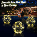 Cootway Floating Pool Lights, 15 Inch Warm White Solar Pool Light that Float, IP68 Waterproof Inflatable Light Up Pool Balls, Float or Hang Solar Floating Lights for Pool, Wedding, Party Decor - 2PC