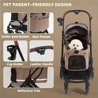 Kicari All-Terrain Dog Stroller for Small to Medium Dogs, Pet Stroller for Dogs & Cats Outdoor Walks, One-Hand Easy Fold, Double-Layer Anti-UV & Waterproof Canopy & Breathable Mesh, Mocha Brown