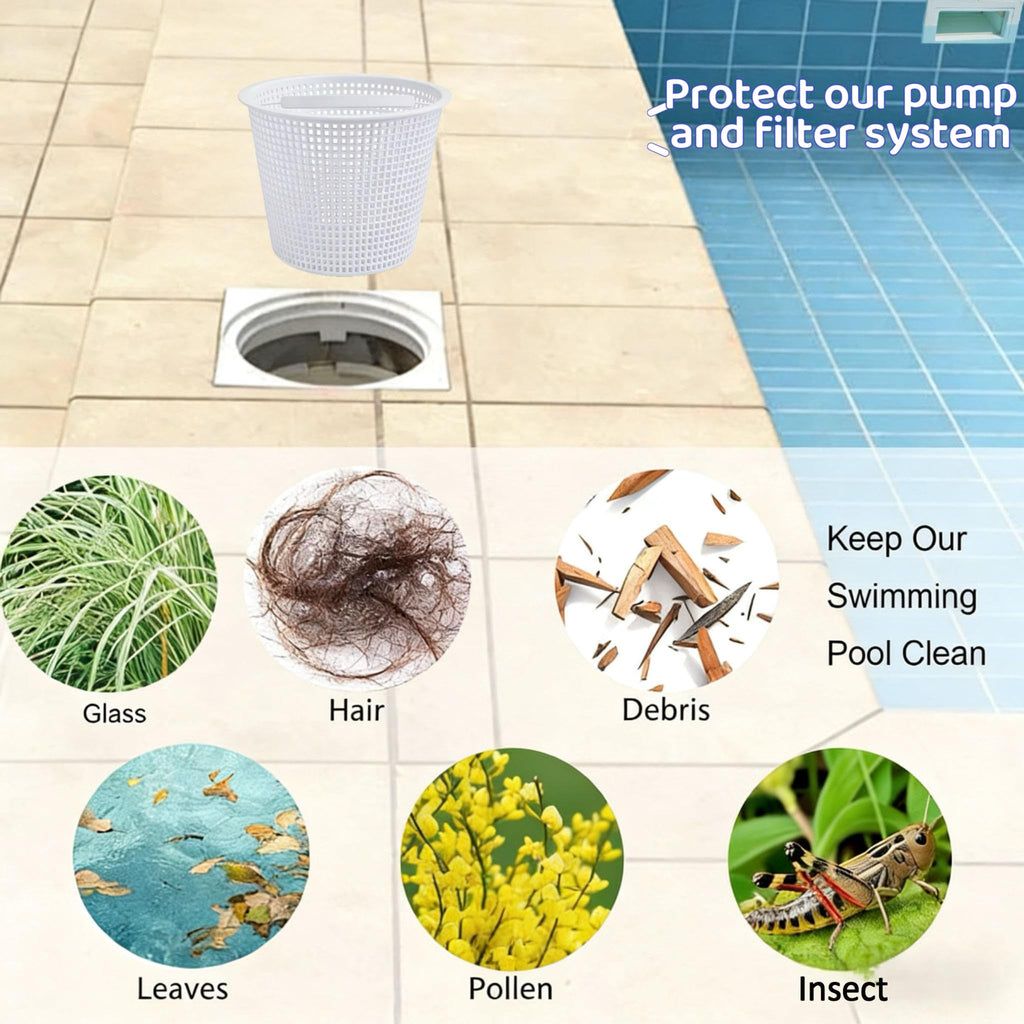 WENPENG Pool Skimmer Basket 8 Inch Pool Filter Basket with Handle (Set of 2), Plastic Replacement Skimmer basket for Inground Pool Remove Leaves Debris, Fits Most Hayward Pentair Pool Skimmers (White)
