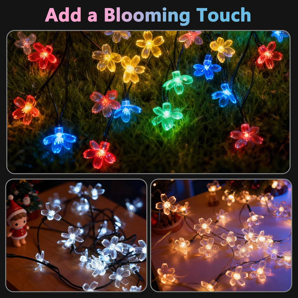 Vruxuri 2 Pack Total 52FT 120 LED Solar String Lights Outdoor Waterproof Flower Fairy Lights for Garden Fence Patio Yard Christmas Tree Lawn Wedding Party Decor, Red and Pure White