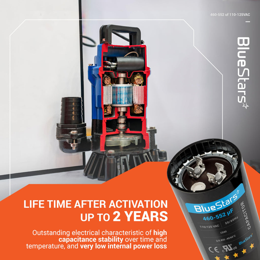 [2025 Upgraded] BlueStars 460-552 uF MFD 110-125 VAC Motor Start Capacitor