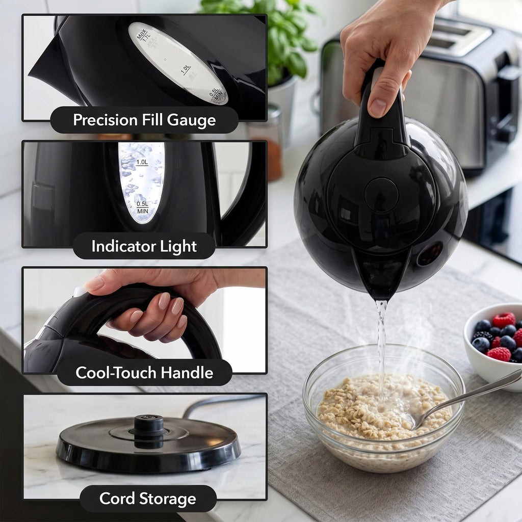 OVENTE 1.7L Electric Tea Kettle, Fast Boiling Water Heater, Black KP72B