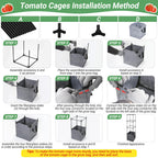 Qinzave 3 Pack Square Tomato Cages with Grow Bags, 42.5 Inch Stable Square Tomato Planter Support Stakes Kit for Garden, Tomato Cages Trellis Pots for Spring Climbing Vegetables Fruits Vines Flowers