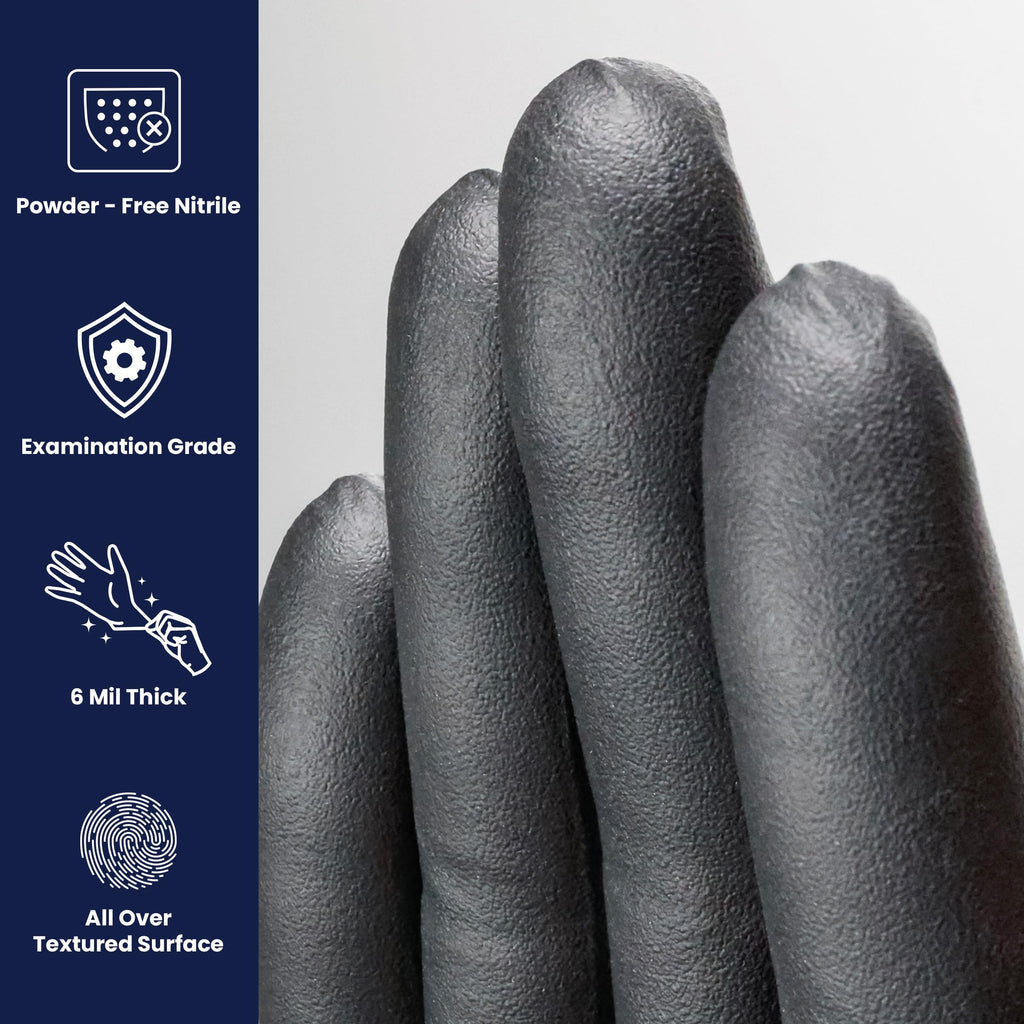 Adenna SHADOW Disposable Nitrile Gloves – 6 Mil, Medical Grade Exam Rubber Glove with Textured Grip, Non-Latex & Powder-Free, Case of 1000, Small, Black