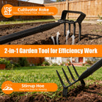 Garden Hoe, 62 Inch Weed Tool, Long Soil Tiller Cultivator, Heavy Duty Metal Stirrup Hoe Garden Tool Weeder Scraper Rake for Flower Beds, Patio, Garden Cultivating Loosening Soil Weeding Digging