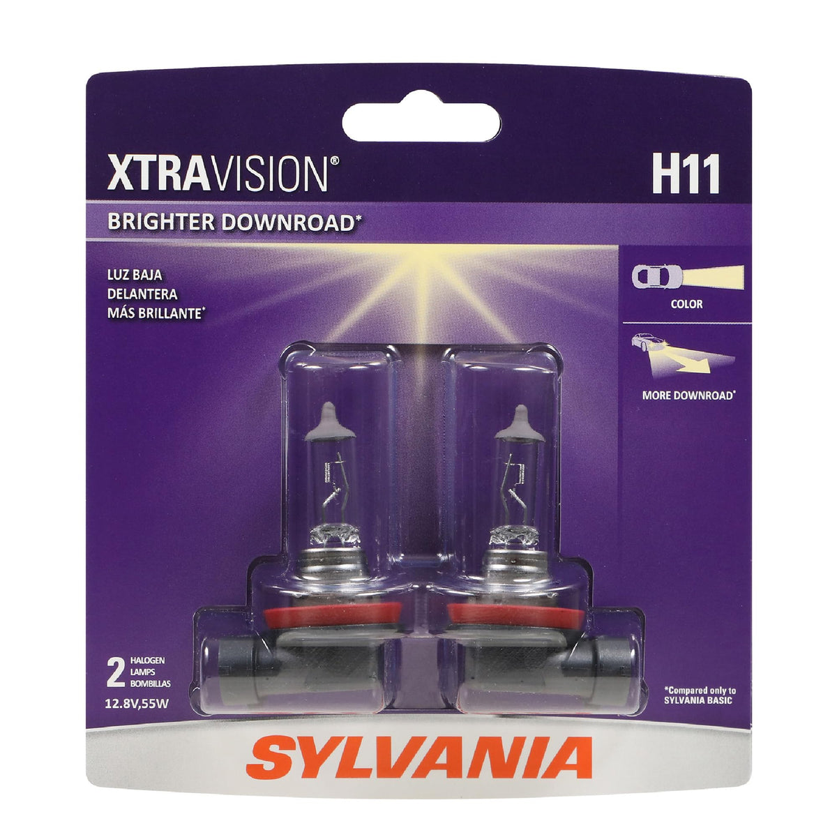 SYLVANIA H11 XtraVision Halogen Headlight Bulb, High or Low Beam, 2 Bulbs