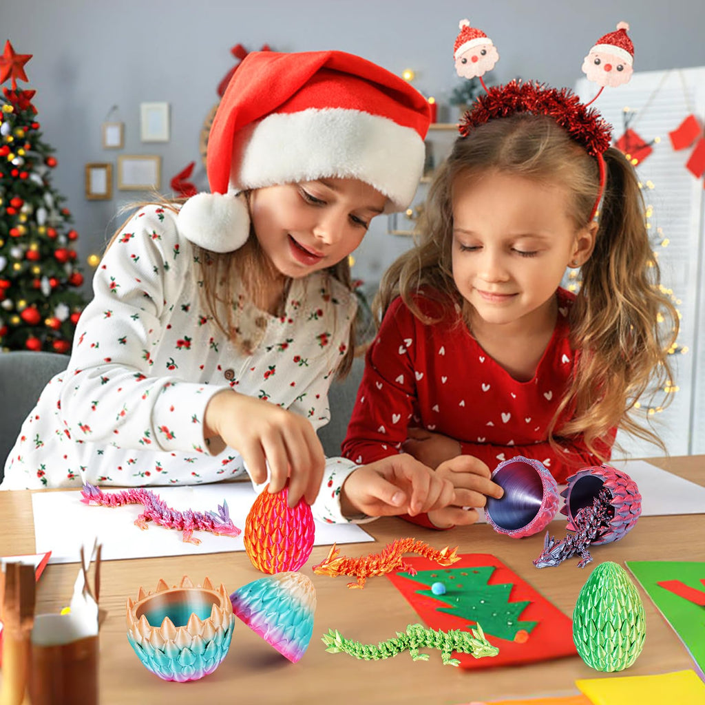 SHUWND 3D Printed Dragon Eggs with Dragons Inside – 4PCS Mini Articulated Baby Dragon Toys, Mystery Fidget Egg Set for Kids & Adults, Fantasy Desk Decor & Collectible Gifts