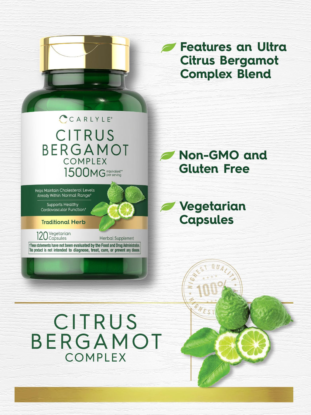 Carlyle Citrus Bergamot Supplement | 120 Capsules | Vegetarian, Non-GMO and Gluten Free Complex Extract Formula