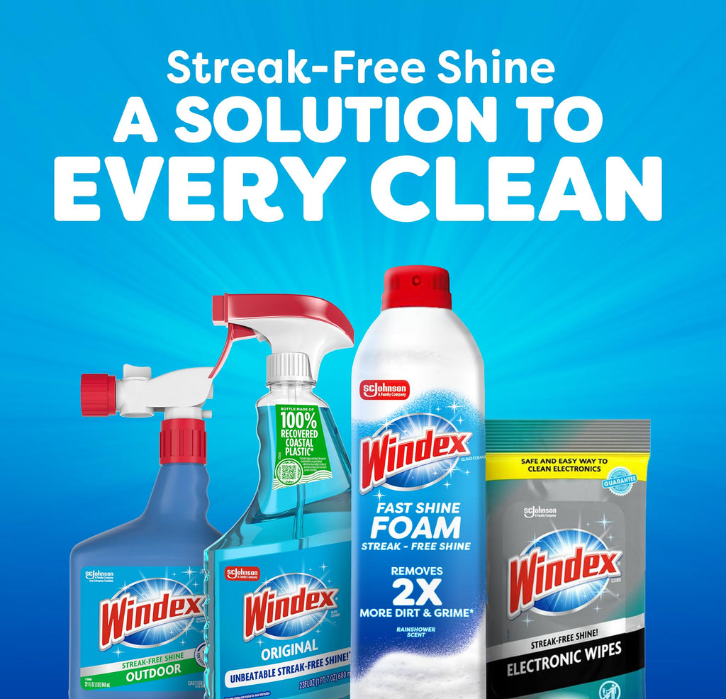 Windex Fast Shine Foam Glass Cleaner, No-Drip Windows, Doors, Mirrors & Countertops Aerosol Cleaning Spray, Streak-Free Shine, Removes Fingerprints, Dust, Dirt, Grime & More 19 oz (Pack of 1)