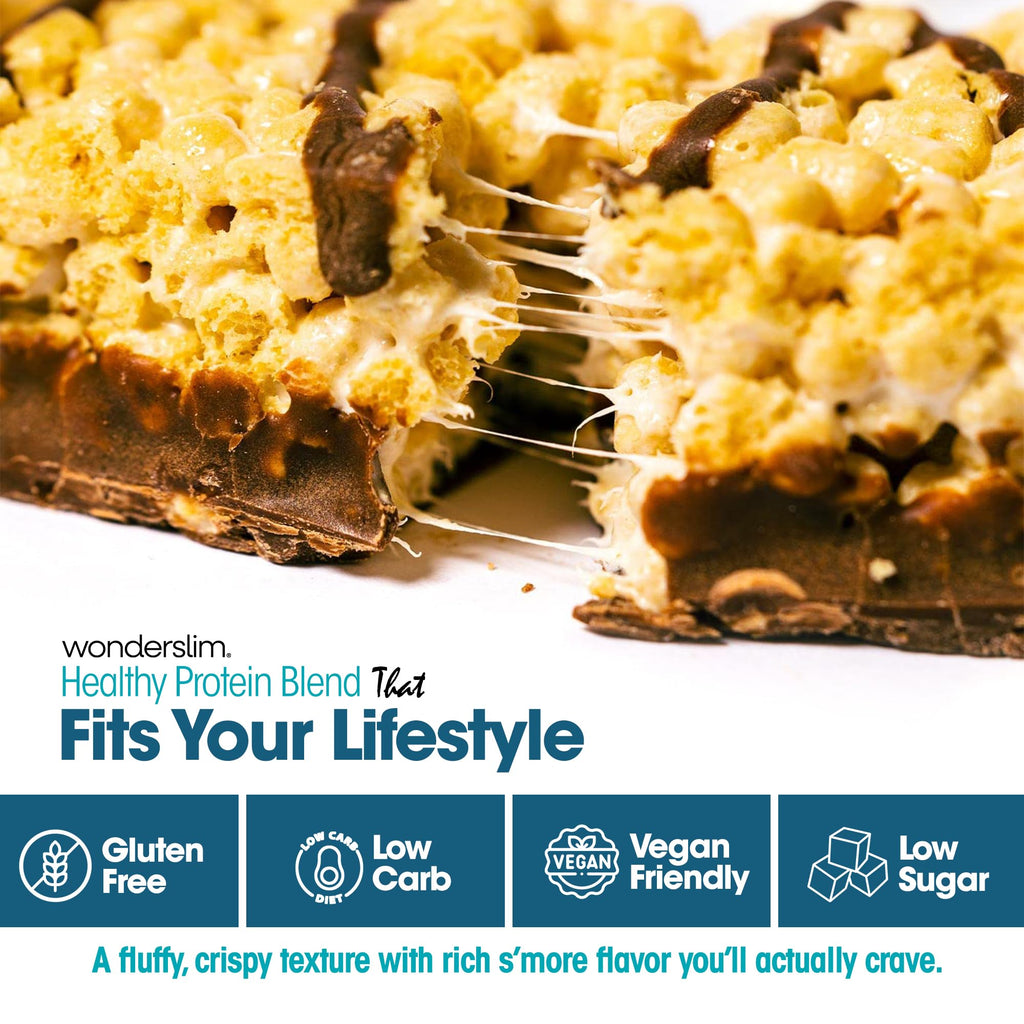 Wonderslim High Fiber Protein Bars, Fluffy S'more Crisp | 15g Protein, 8g Fiber | Low Sugar, Low Carb | Healthy Indulgence | Satisfying, Supports Energy & On-the-Go Convenience, 7 Pack