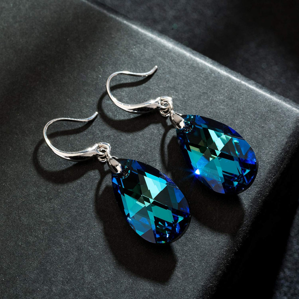 EVEVIC Austrian Crystal Teardrop Drop Earrings for Women, French Hook