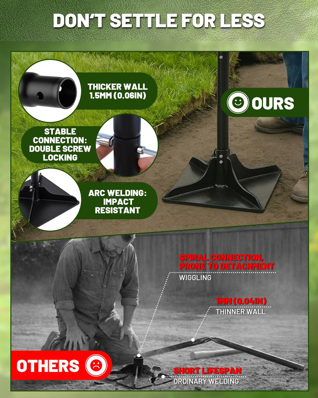 GARDMATE Steel Tamper Tool, 8''x8'' Heavy Duty Hand Tamper for Soil Compaction, 48" Adjustable Handle with Non-Slip Grip, Ground Dirt Tamper for Landscaping, Patio, Asphalt Repair with Gloves