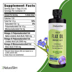 NaturalSlim Flaxseed Oil Liquid Fresh Taste Flax Oil Organic Cold Pressed & High in Omega 3 6 9 Fatty Acid Flax Seed Supplement for Healthy Cells, Hair, Skin, & Nails - Fresh Taste 16 fl. Oz.