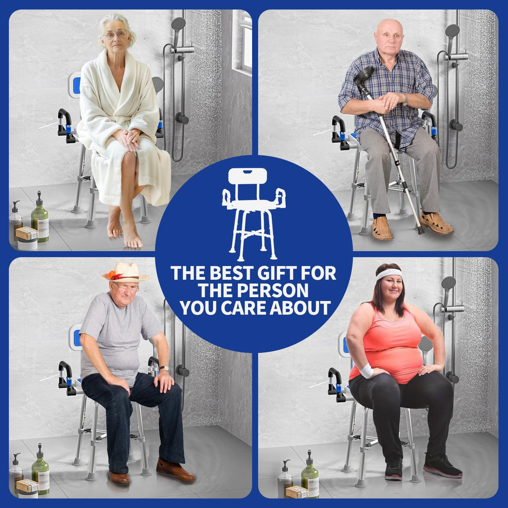 Shower Chair for Seniors Elderly Handicap Disabled Or Bariatric Adults, Heavy Duty 500 Lbs,Bench Seat for Inside Shower Stall and Bathroom Bath Tub with Arms and Back Adjustable Stool Chairs