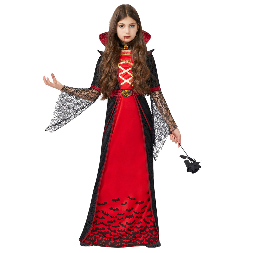 Spooktacular Creations Royal Vampire Costume for Girls, Deluxe Set Halloween Gothic Victorian Vampiress Queen Costume for Dress Up Party