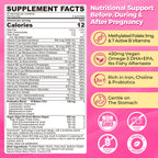 Prenatal Multivitamin Gummy for Women w/Methylfolate 1mg, Iron Choline Omega-3(DHA+EPA), Prenatal Vitamins for Women Gummies, Postnatal Vitamins | Before,During & After Pregnancy, Sugar Free,120Cts
