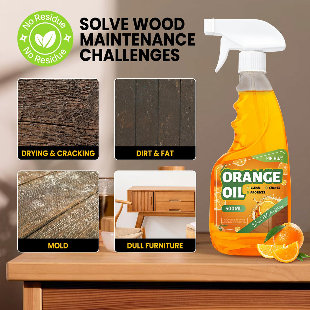 PIPIHUA Wood Oil Polish Spray, Shines & Protects, Wood Cleaner and Furniture Polish for Cabinets Tables Floors 16.9 oz, 2 Pack
