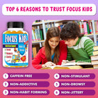 Focus Kids Gummies for Kids and Teens, Attention, Memory & Concentration, Focus Supplement for School & Study Brain Vitamins for Children DHA & Omega 3-6-9 – 60ct