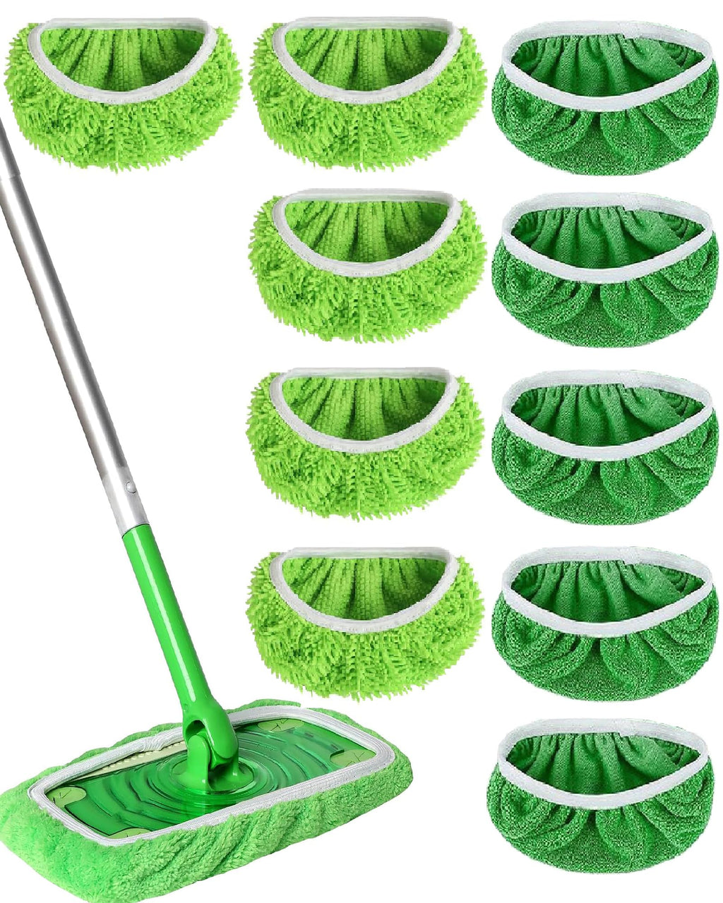 Reusable Microfiber Mop Pads Washable Wet & Dry Sweeping Cloths Mop Head Replacement for Household Cleaning (Green, 10PCS) Compatible with Swiffer Sweeper Refills