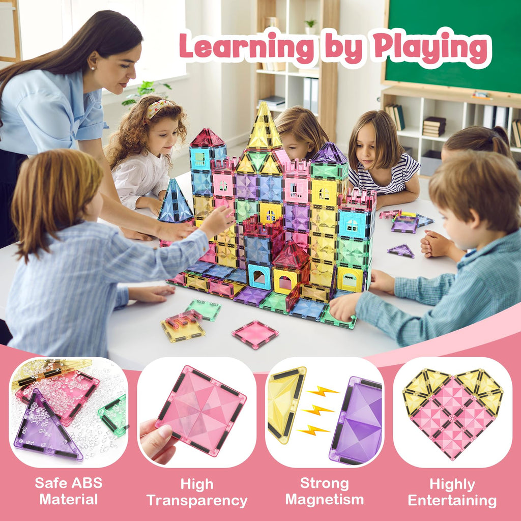 BBMVP Magnetic Building Tiles 120 PCS Magnets Stacking Kids Toys STEM Sensory Games Educational Construction Toys Christmas Toy Gift for Boys and Girls 3 4 5 6 7 8 9+Year Old