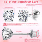 FASACCO 925 Sterling Silver Stud Earrings 18K White Gold Plated Screw Back Earrings for Women Girls Hypoallergenic Cubic Zirconia Earrings Studs 3MM 4MM 5MM Sparkling CZ Silver Over 36 Months Old