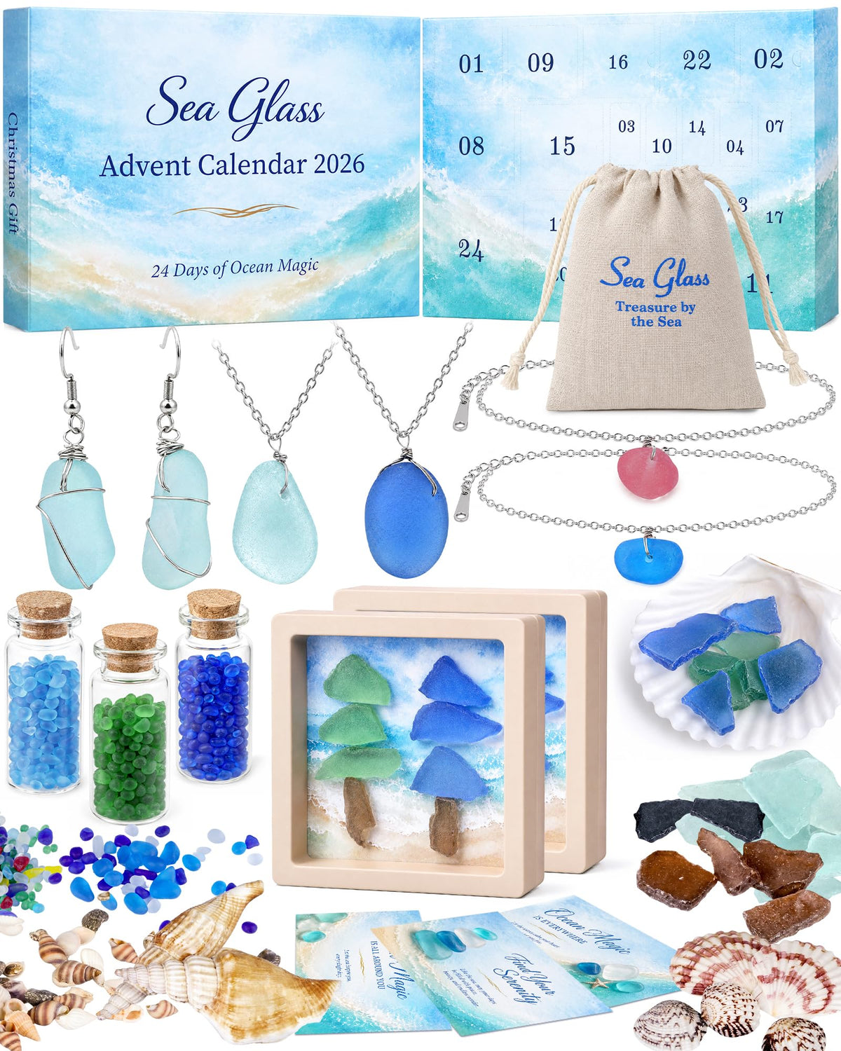 Sea Glass Advent Calendar 2026 for Women and Teen Girls, Jewelry DIY Craft