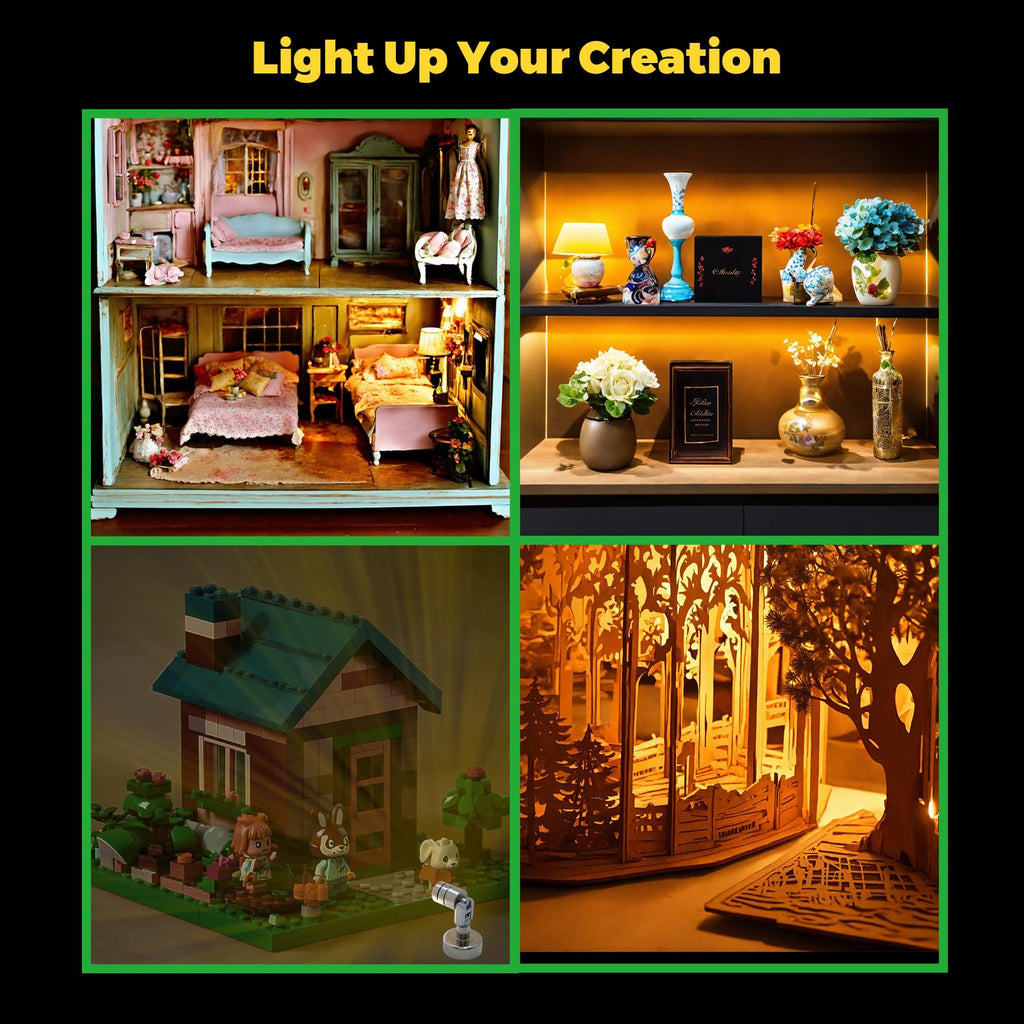 Suzeyar Metal Miniature LED Light,Tiny Spot Lights with Magnet Base,Battery Operated LED Lights,Wireless Miniature Spot Light for Artwork Painting,Jewelry Showcase,DIY Hand Craft (Warm White)