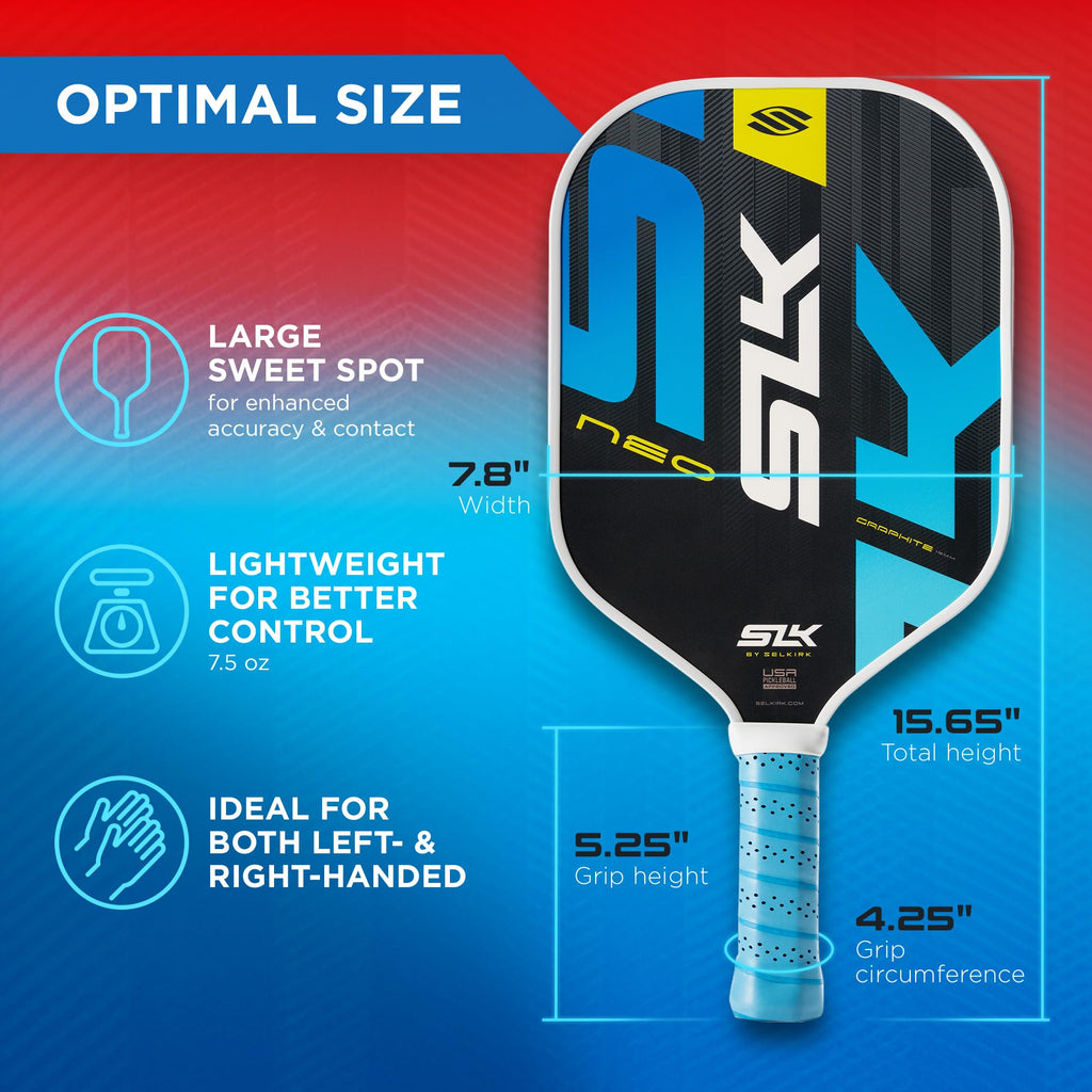 Selkirk Sport SLK Neo Graphite Pickleball Paddles Set of 2 | Designed in The USA | Complete Pickleball Set with 2 Pickle Ball Rackets, 3 Hybrid+ Balls, and SLK Sling Bag | Red & Blue