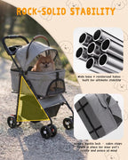 Pet Stroller with Removable Carrier, 35lbs Capacity - One-Click Foldable Dog Stroller, Cat Carrier & All-Terrain Wheels, Compact Travel Pet Stroller for Small to Medium Pets-Gray