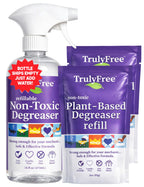 Truly Free Heavy Duty Degreaser- Grease Remover & Grime Cleaner for Kitchen, Automotive & More, Household Cleaning Supplies, Fragrance-Free, Includes 16 oz Reusable Empty Bottle & 2 Refills (4 oz)
