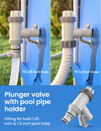 [PATENTED] Deeroll Pool Plunger Valve Plus for Above Ground Pool - 2-in-1 Plunger Valve Replacement Parts, Pool Accessories 1/4 Inch Pool Pipe Holder with Plunger Valve