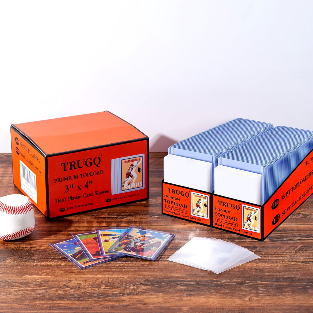 TRUGQ 1000 Card Sleeves Top Loads for Cards,3"X4"Baseball Card Protectors,Toploaders Hard Plastic for Trading Game Sports Football Cards(500 Hard Protectors + 500 Soft Sleeves)