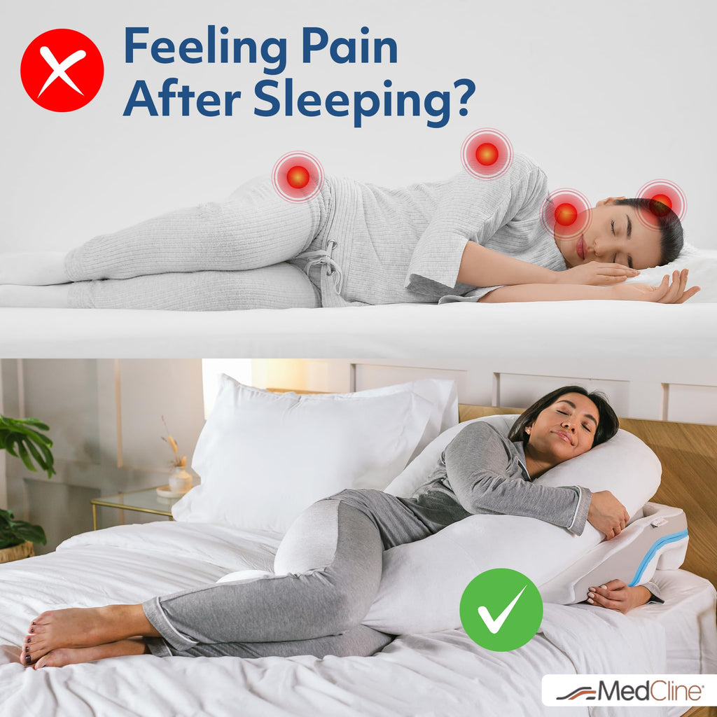 MedCline Shoulder Relief System, Bed Wedge Pillow for Shoulder Pain Relief with Therapeutic Body Pillow, Insert, and Covers, Inclined Sleep Position with Arm Pocket, Large for 5'10" and Above