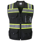 JKSafety Hi-Vis Black Surveyor Safety Vest for Men Women High Visibility Reflective Construction Vest Mesh Cushioned Collar Heavy Duty PPE Inner Pockets ANSI/ISEA Compliant(188-Black L)