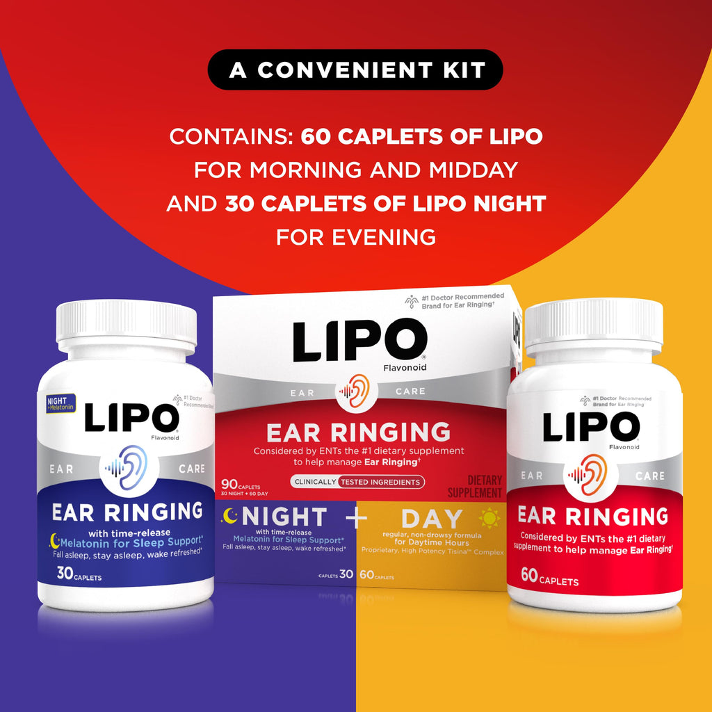 Lipo Flavonoid Day & Night Combo Kit, Tinnitus Relief for Ringing Ears, Lipo Flavonoid Plus & Lipo Flavonoid Night with Melatonin & Vitamin C, 90 Caplets
