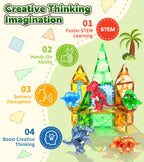 Asago Magnetic Tiles Dinosaurs Magnet Building Blocks Toys for Kids Ages 3-5 4-8 8-12 Creative Animals Educational Stack Tile Construction for Boys Girls Toddlers 5-7 Year Old to STEM Learning