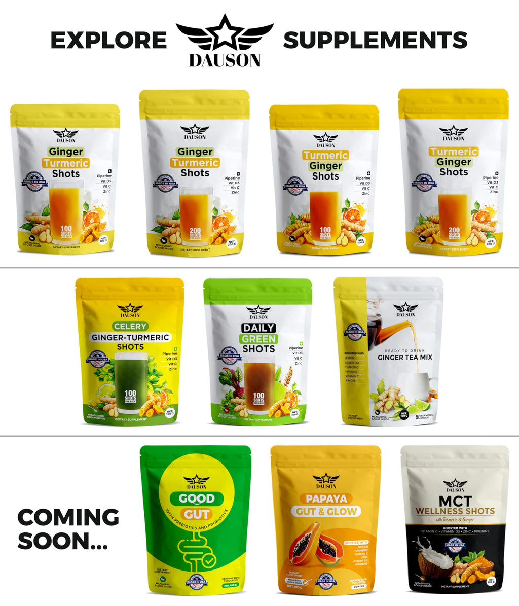 Ginger Turmeric Supplements with Piperine, Vitamin C, Vitamin D3 & Zinc | 200 Servings of Turmeric Ginger Shots for Joint, Heart, Brain, Gut & Skin Health | Ayurved | Powder