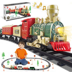 JQ JUQU Electric Train Set for Kids Ages 3-8, Battery Operated Toy Train with Lights and Sounds, 3 Cars and 10 Tracks for Christmas and Year Round Play