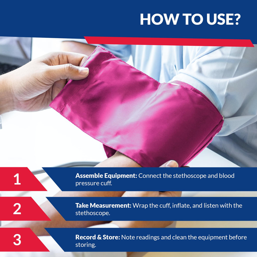 Dixie EMS Blood Pressure and Sprague Stethoscope Kit - Pink